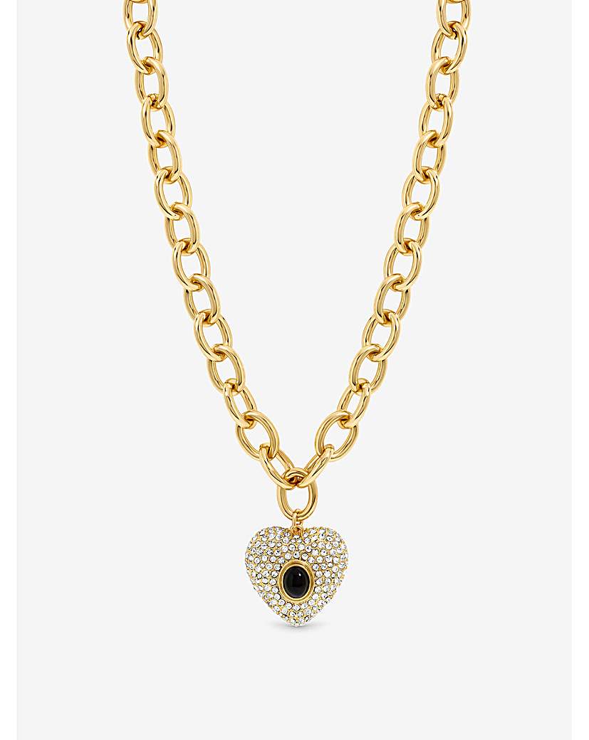 Gold Pave & Jet Stone Heart Necklace