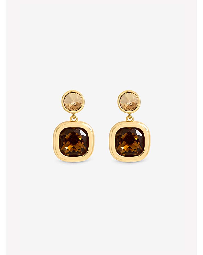Gold Champagne & Brown Stone Earrings