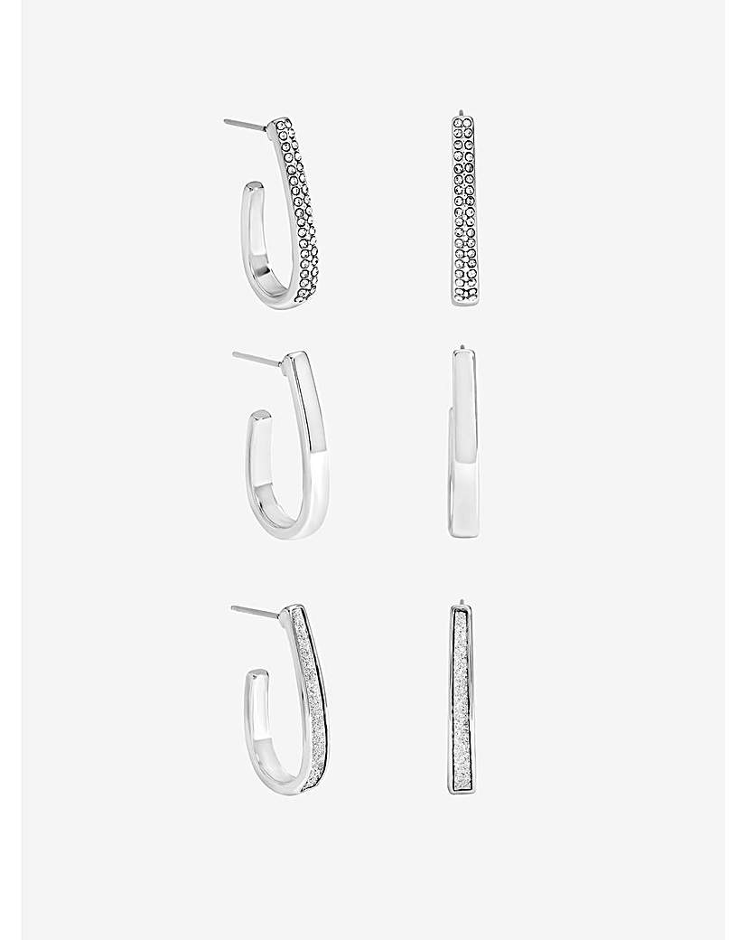 Silver Plate Pave & Glitter Hoop 3 Pack