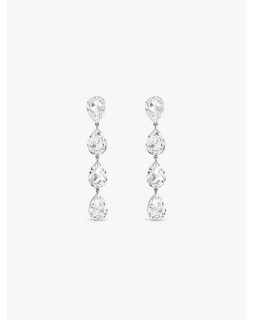 Rhodium Crystal Linear Pear Earrings