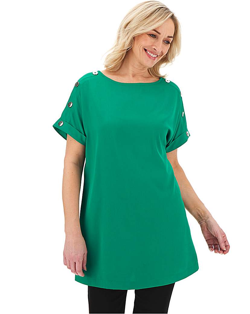 Image of Green Button Detail Longline Woven Top