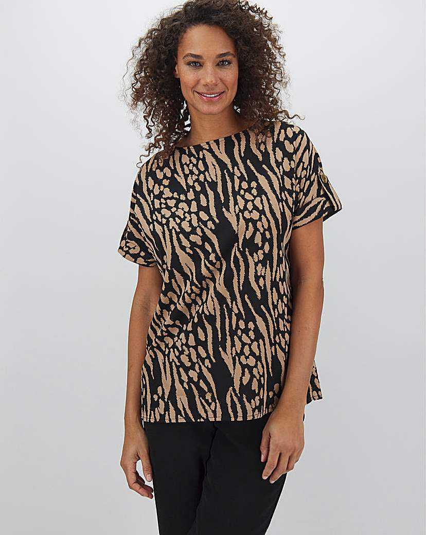 Image of Animal Button Detail Woven Top