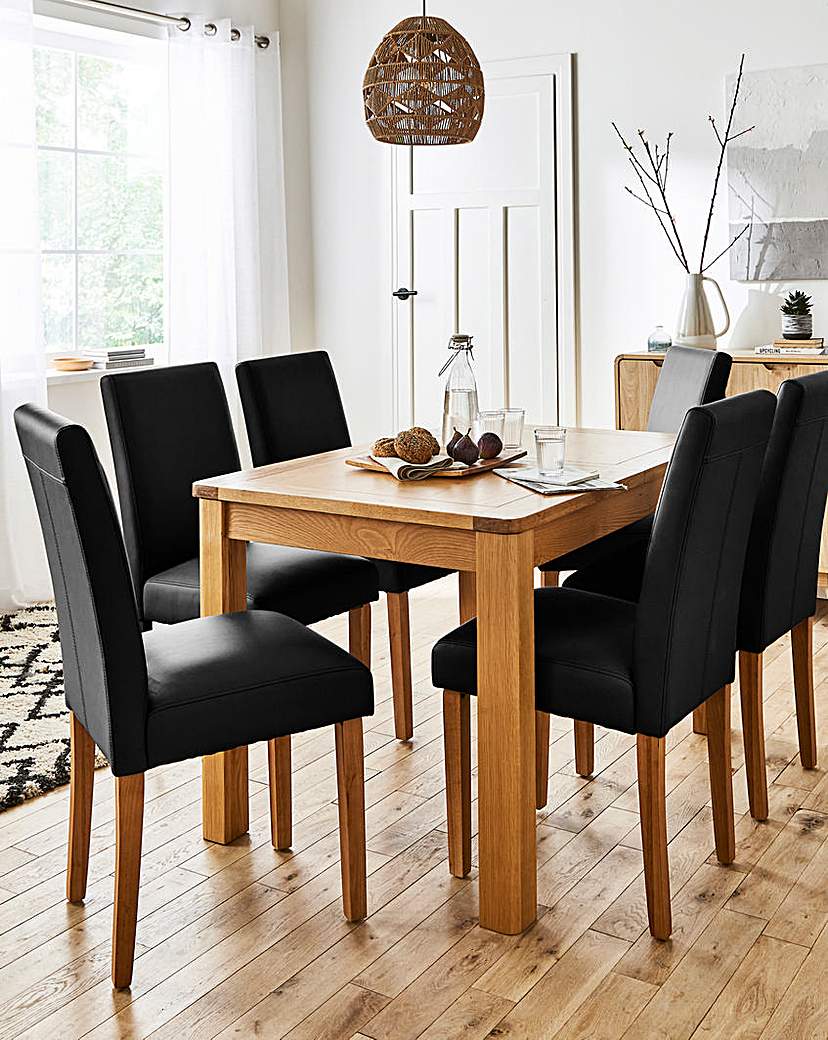 Logan Oak Table & 6 Leather Ava Chairs