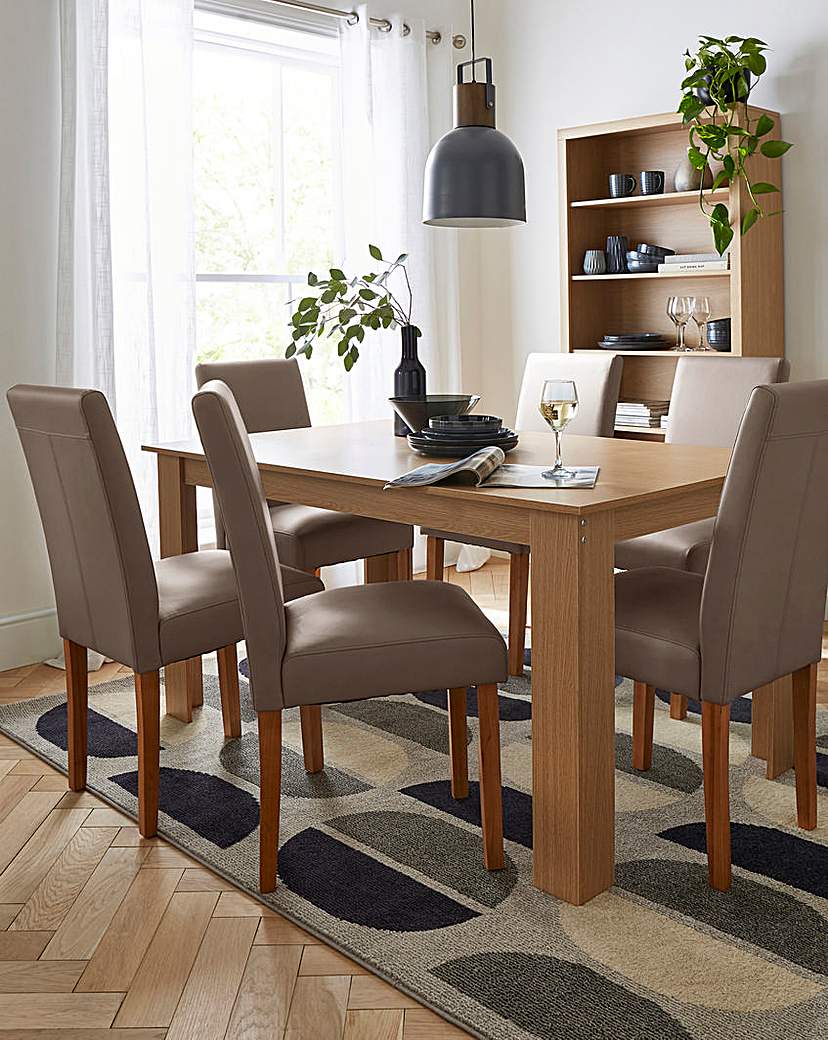 Dakota Table with 6 Ava Leather Chairs - Oak/Grey