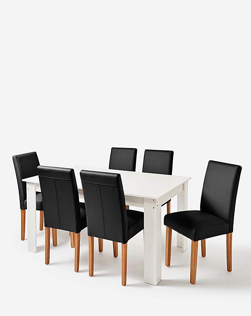 Dakota Table with 6 Ava Leather Chairs - White/Black