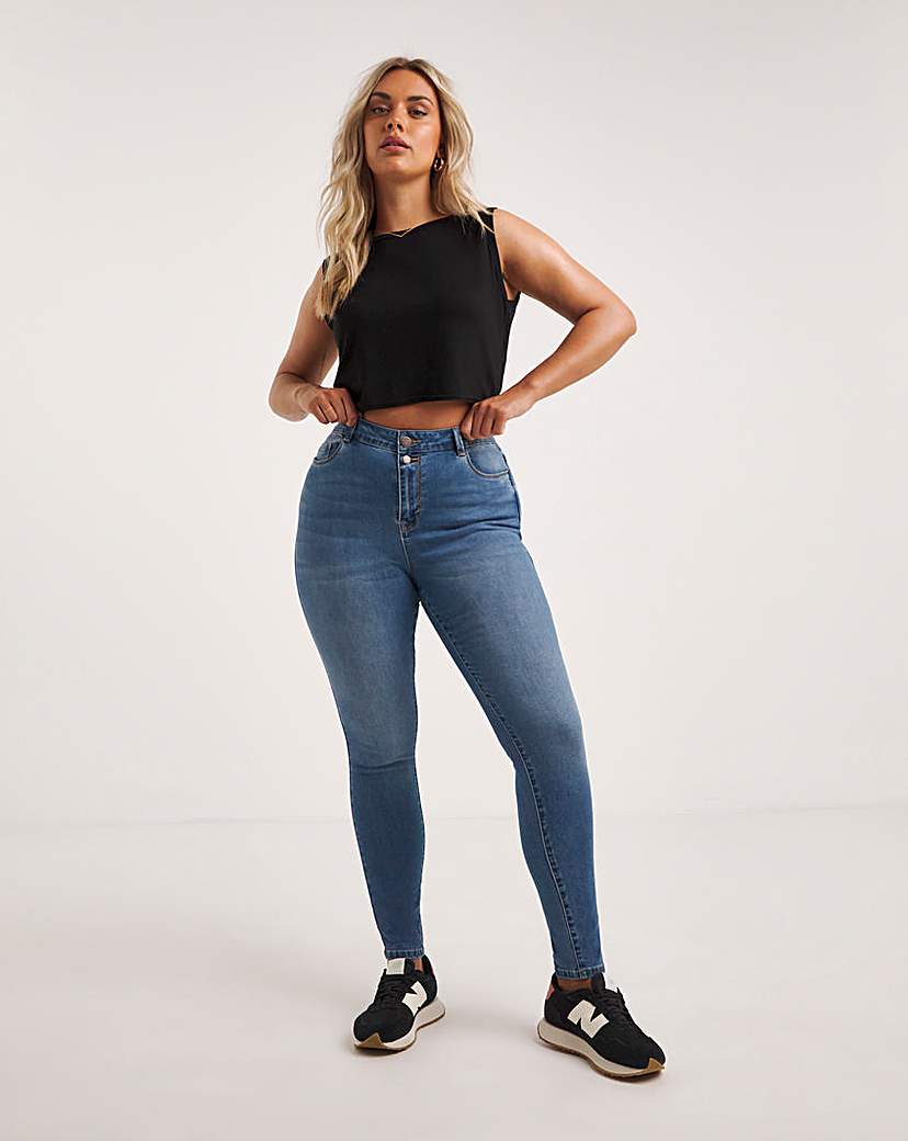 Mid Blue Double Button Chloe Skinny Jean - Mid Blue