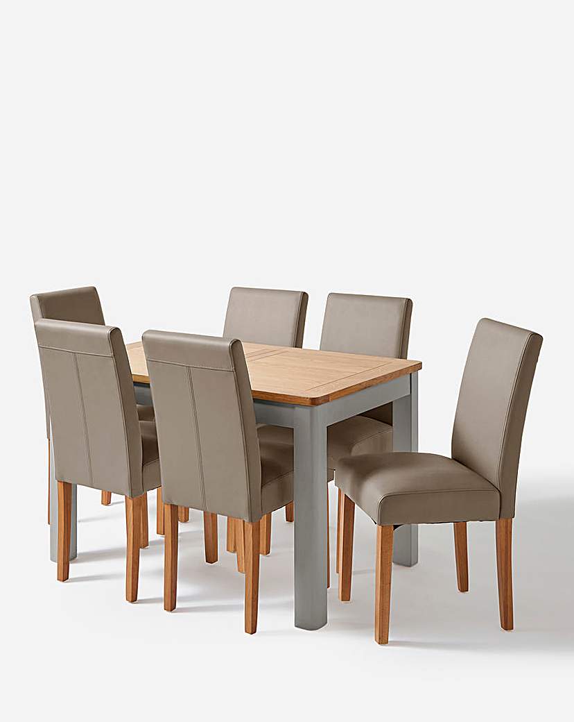 logan table and 6 ava leather chairs