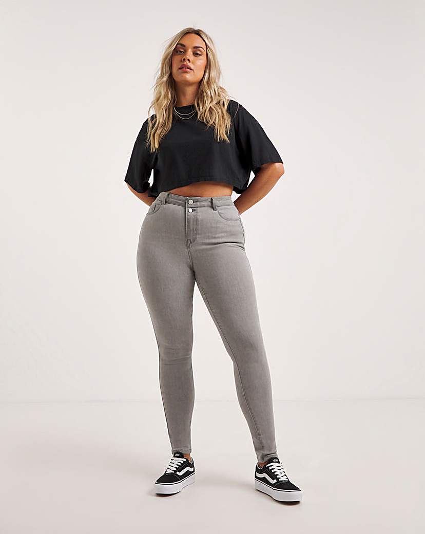 Grey Double Button Skinny Jean - Grey