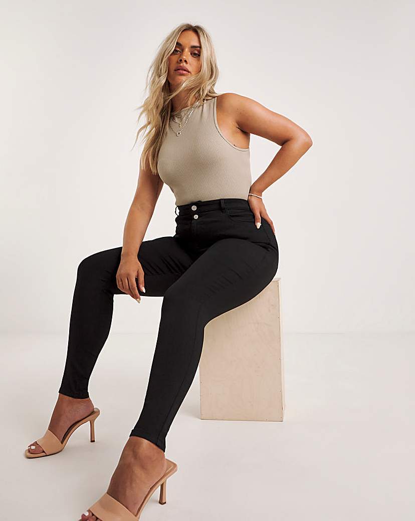 Black Double Button Chloe Skinny Jean - Black