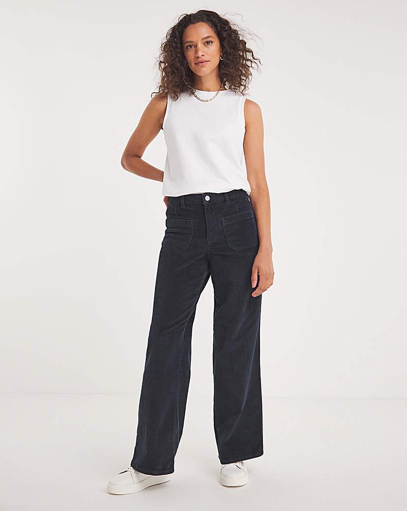 Cord Pocket Front Wide Leg Jeans