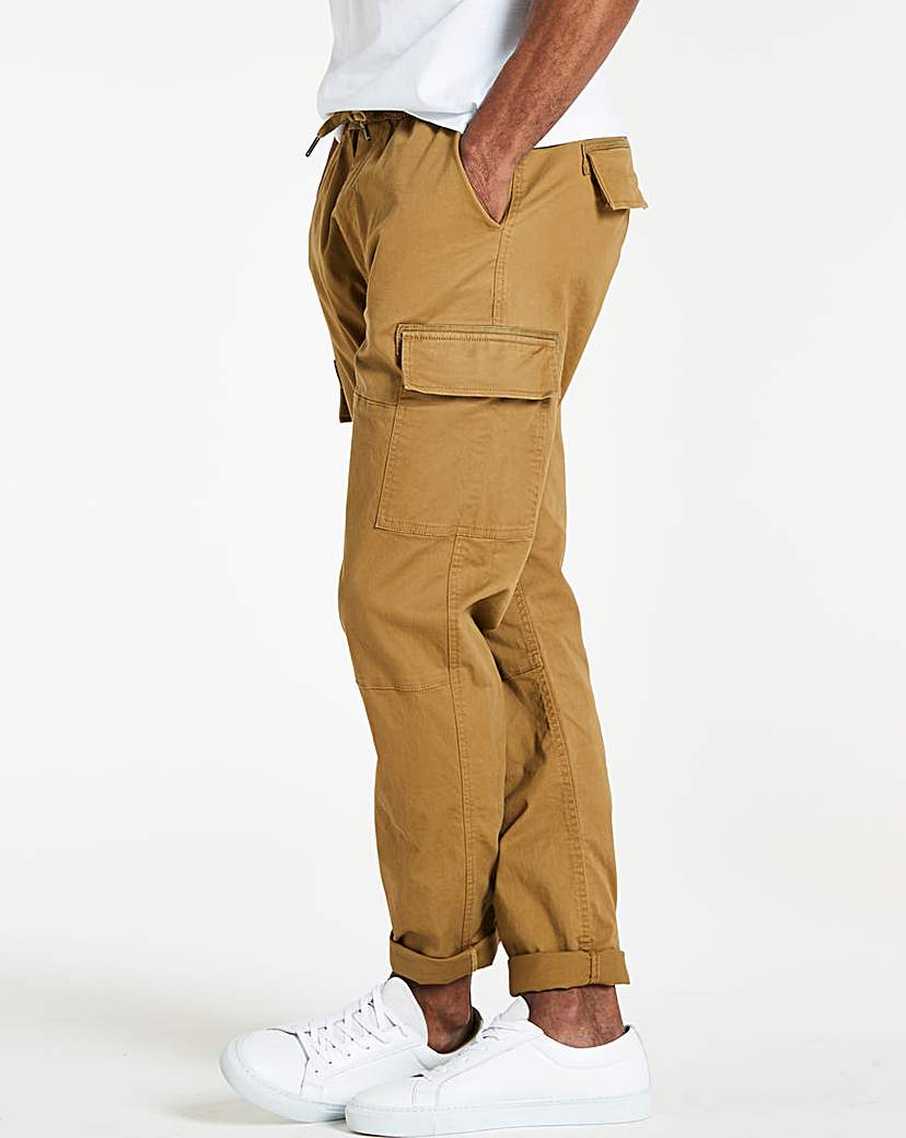 Image of Brown Elasticated Cargo Trousers 31in