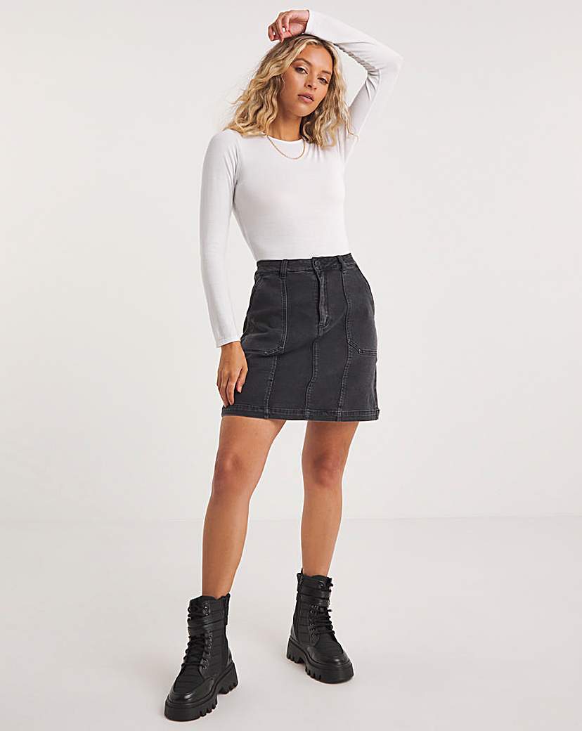 Black Cargo Denim Mini Skirt