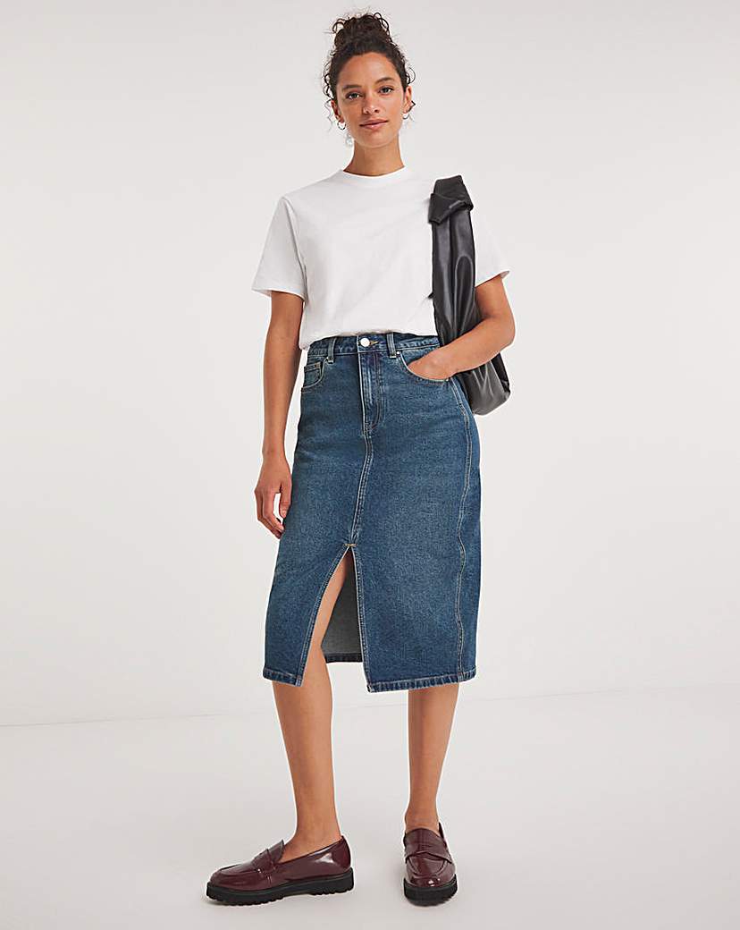 Split Front Denim Midi Skirt