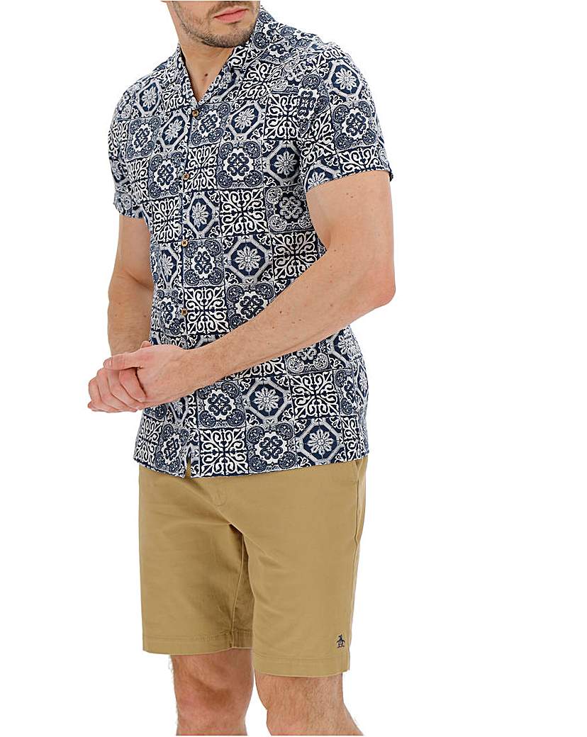 Image of Short Sleeve Rever Collar Print Shirt
