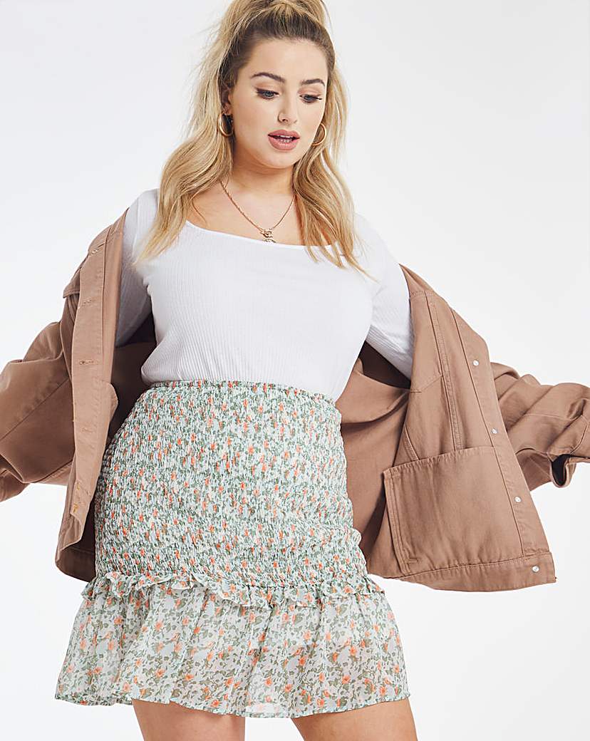 Shirred Waist Drop Frill Mini Skirt - Floral Print
