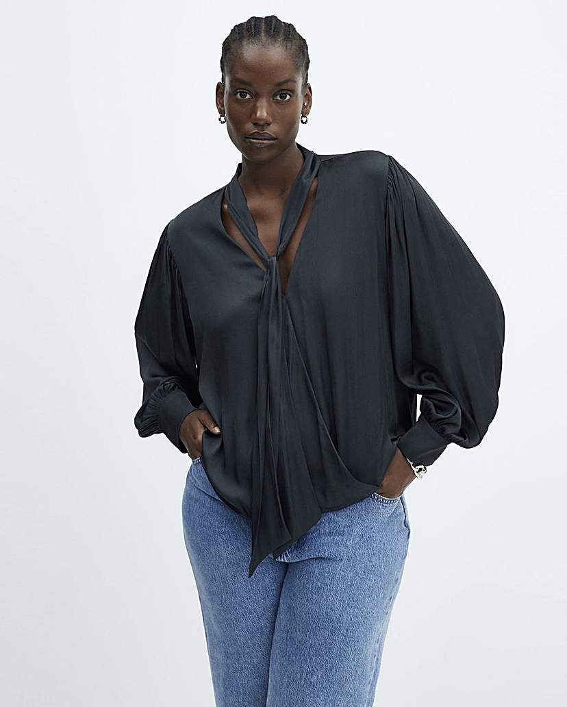 Mango Neck Tie Satin Blouse