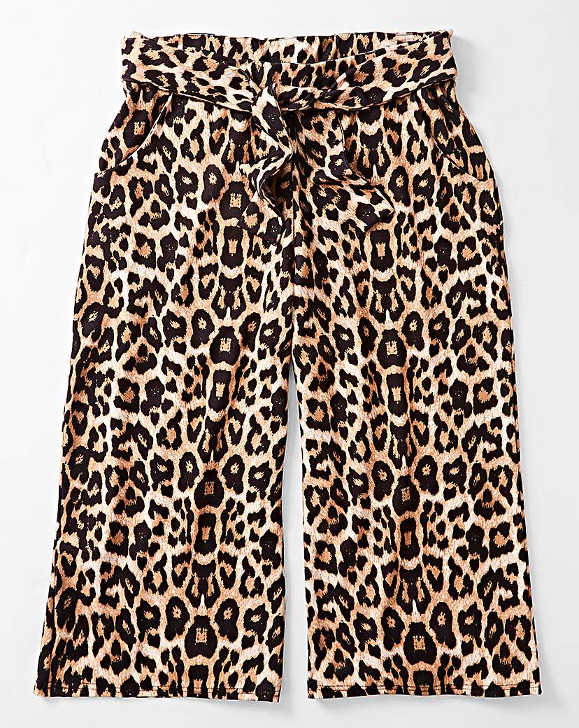 Leopard Print Tie Waist Scuba Culottes