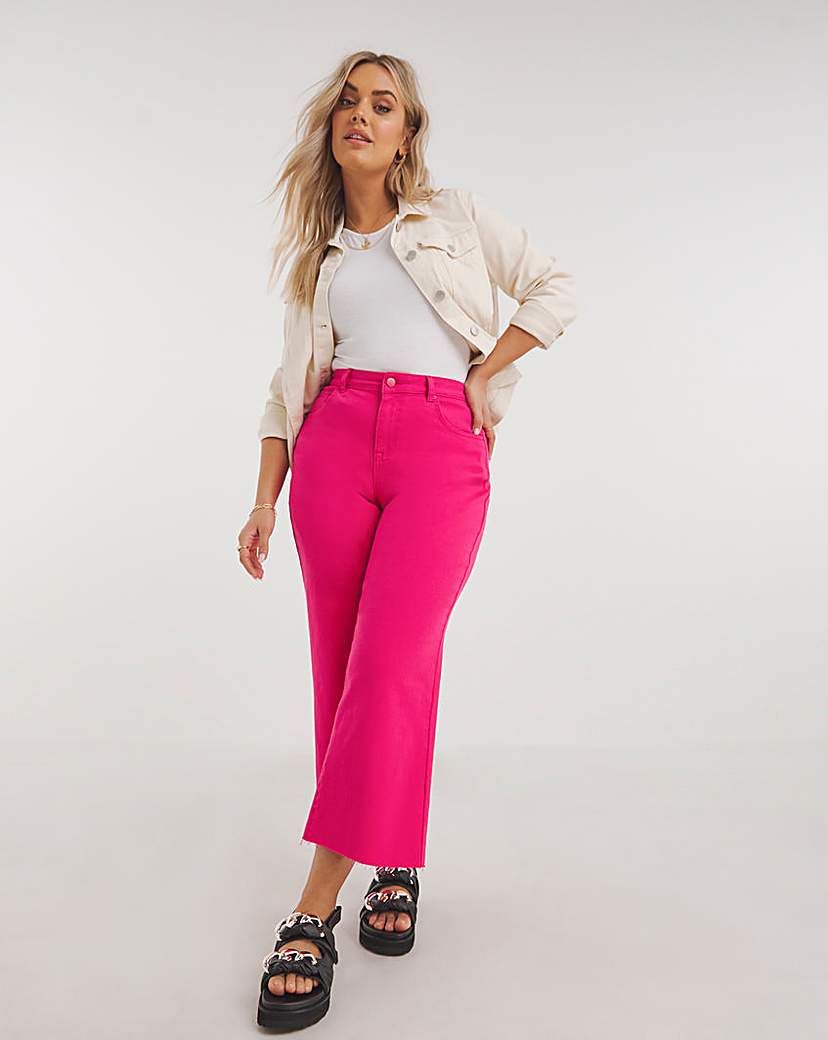 Hot Pink - Women's - Cropped Raw Hem Wide Leg Jean - Size 18R