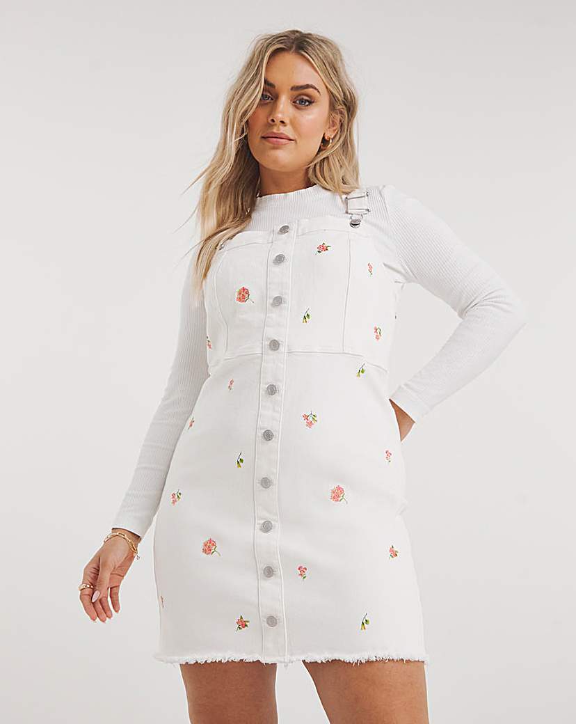 Floral Embroidered Dungaree Dress