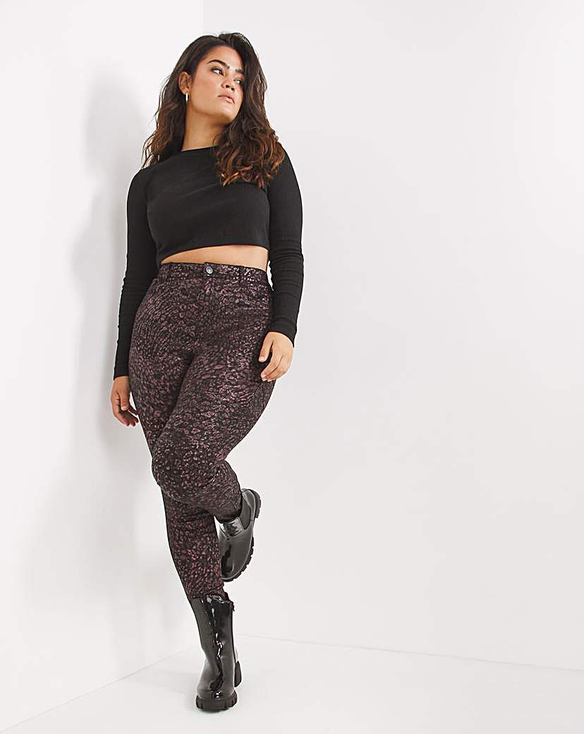 Black Leopard Skinny Coated Jeans