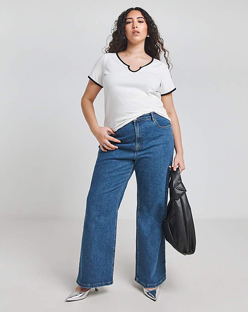 Contrast Trim Notch Neck T-Shirt