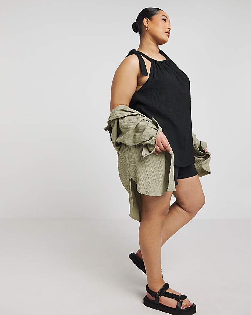 Textured Tie Shoulder Top
