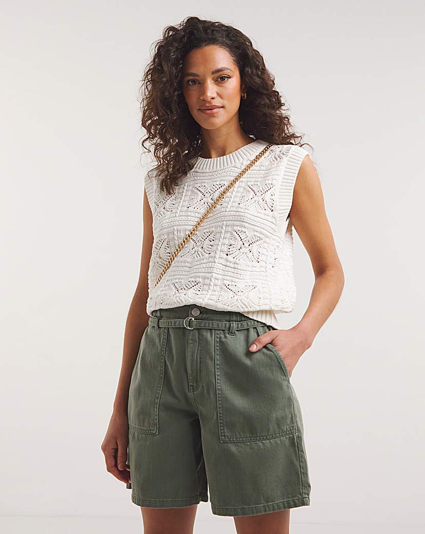 Khaki Mix Denim Cargo Short