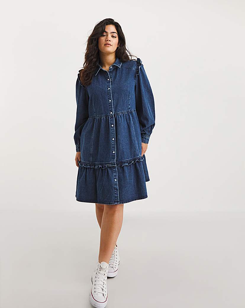 Mid Blue Frill Tiered Dress