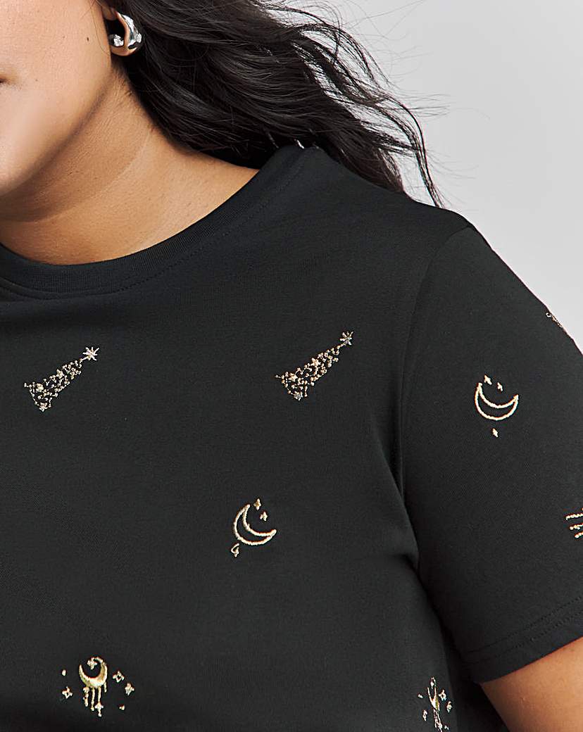 Embroidered Star and Moon Tee