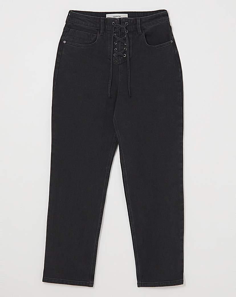 Lace Through High Rise Straight Leg Jean