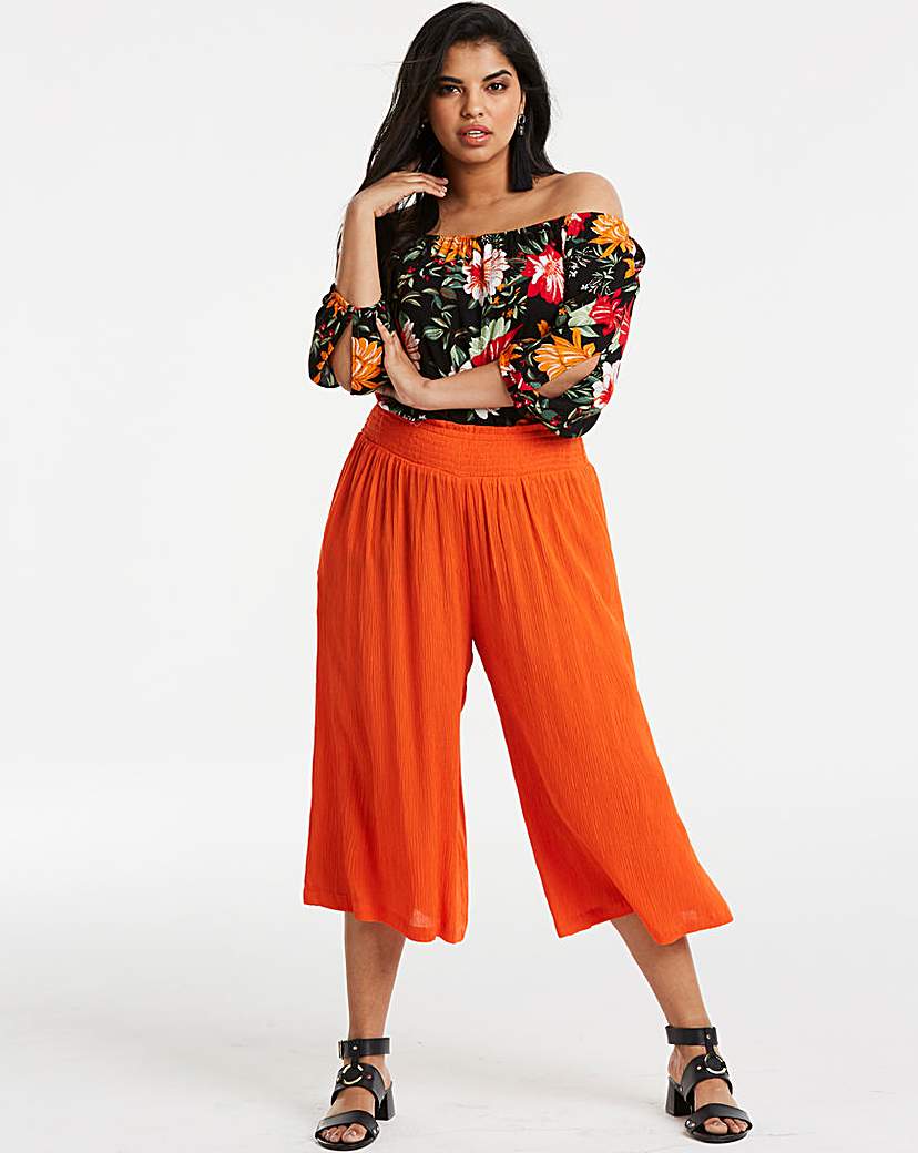 Crinkle Shirred Waist Culottes