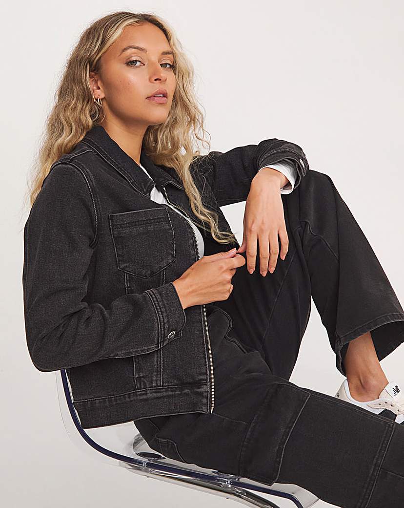 Zip Front Black Denim Jacket