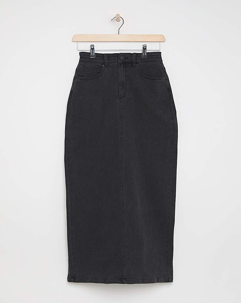 Black Back Split Maxi Denim Skirt