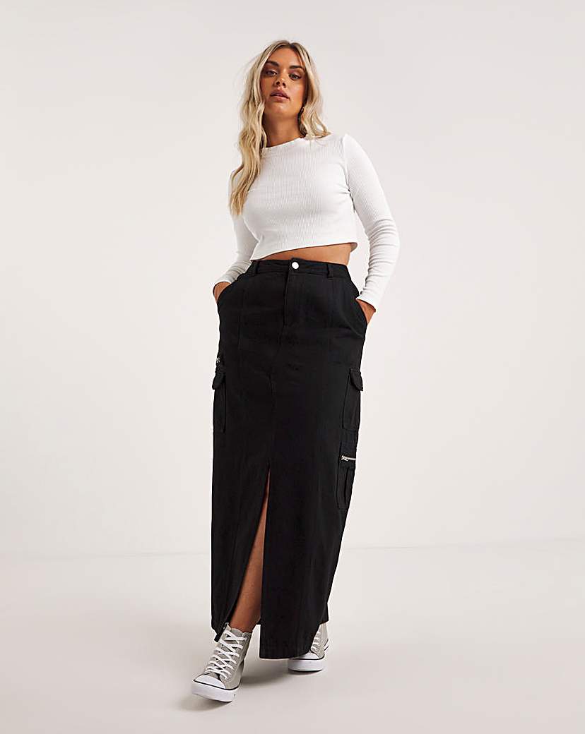 Simply Be - Women's Black Denim Cargo Maxi Skirt - Size 10 - Black - 100% Cotton