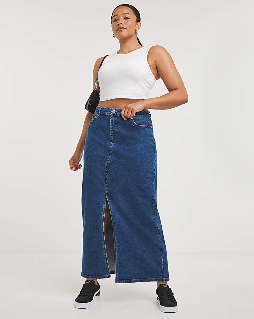 Maxi Front Split Denim Skirt