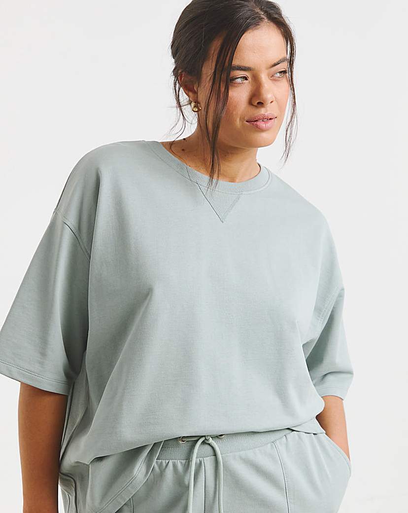 Short Sleeve Sweatshirt with Rib Detail