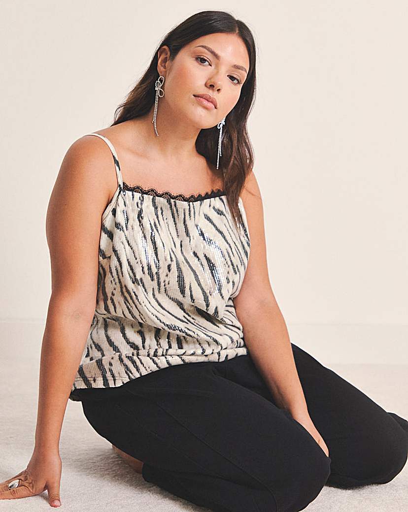 New In - Zebra Print Clear Sequin Cami Top