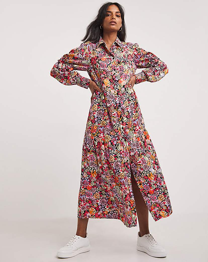 Top Stitch Balloon Sleeve Shirt Dress