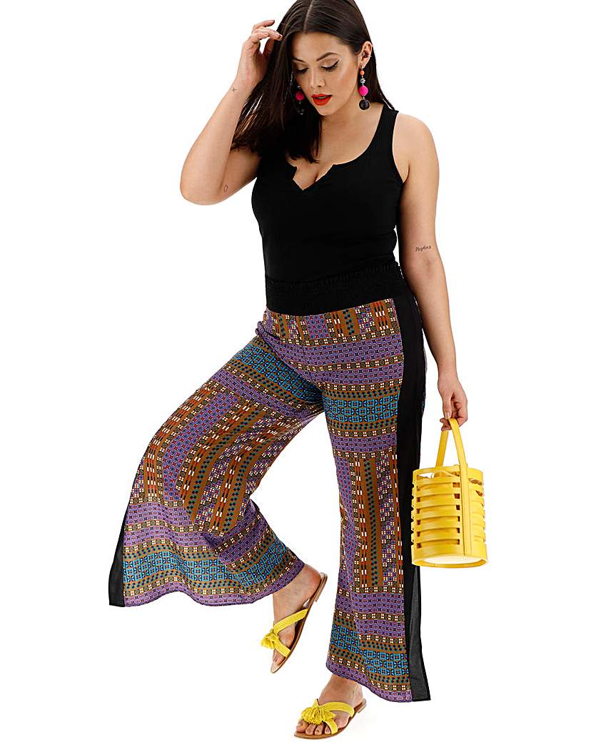 Image of Black & Tan Split Side Wide Leg Trousers