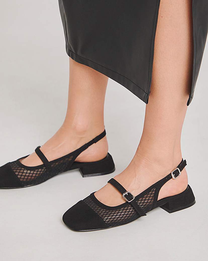 Mesh Block Heel Court Shoe Ex Wide