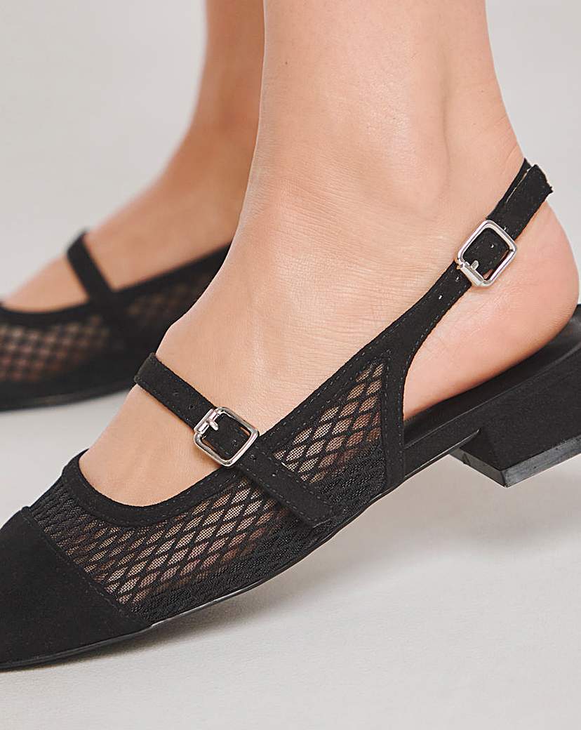 Mesh Block Heel Court Shoe Ex Wide