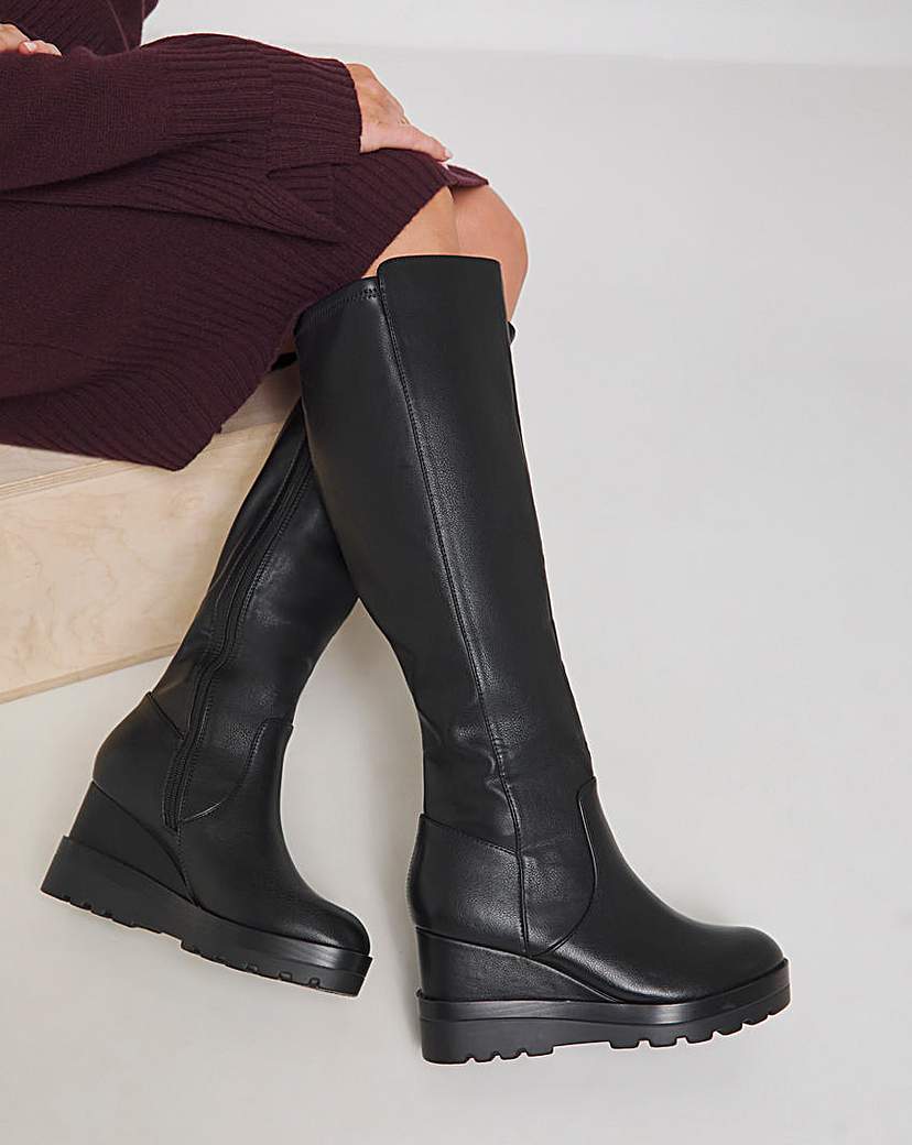 Stretch Wedge Knee Boots Wide S