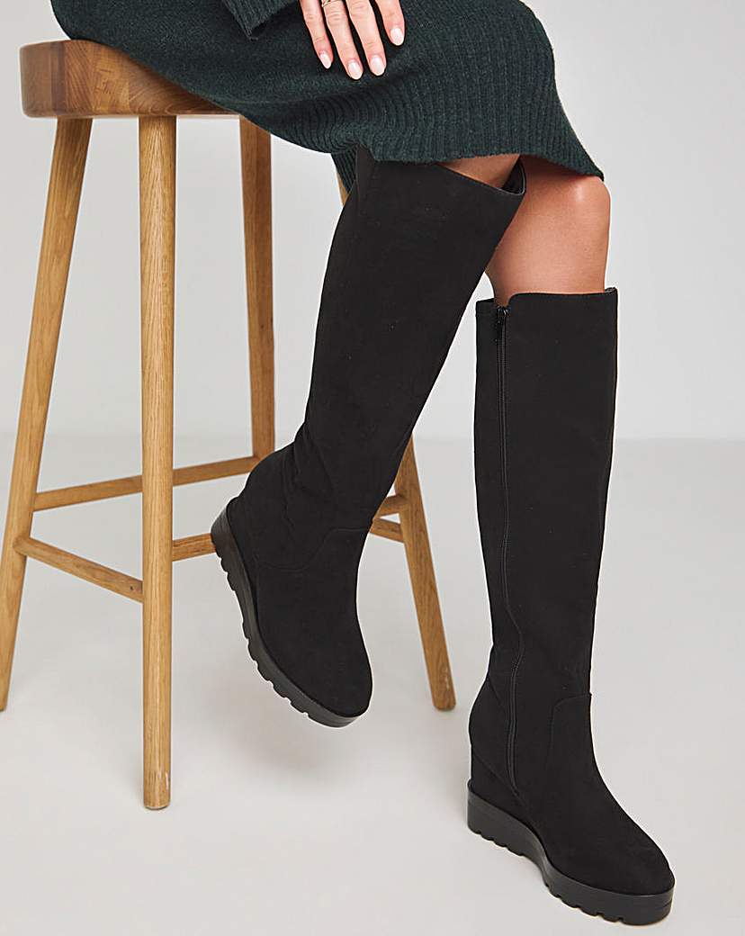 Stretch Wedge Knee Boots Ex Wide