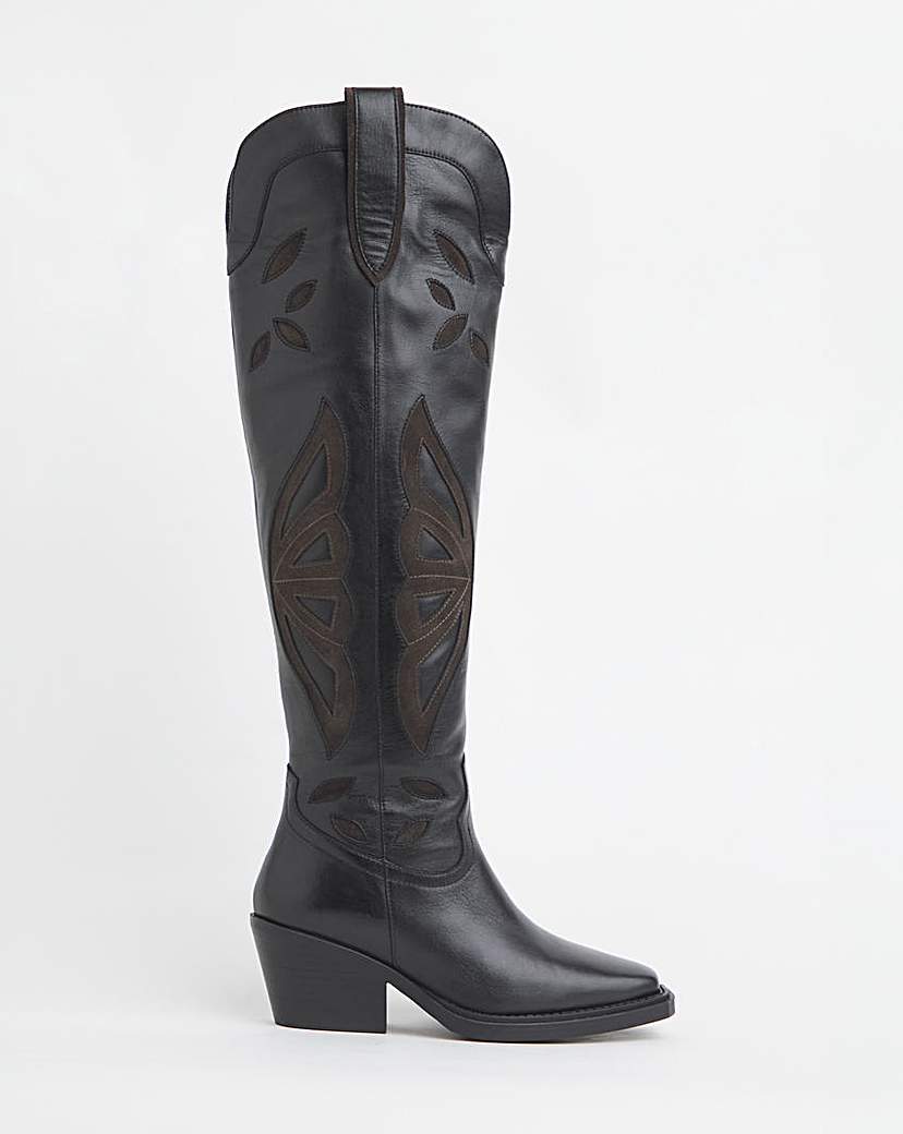 Mixed Over the Knee Western Boot Wide