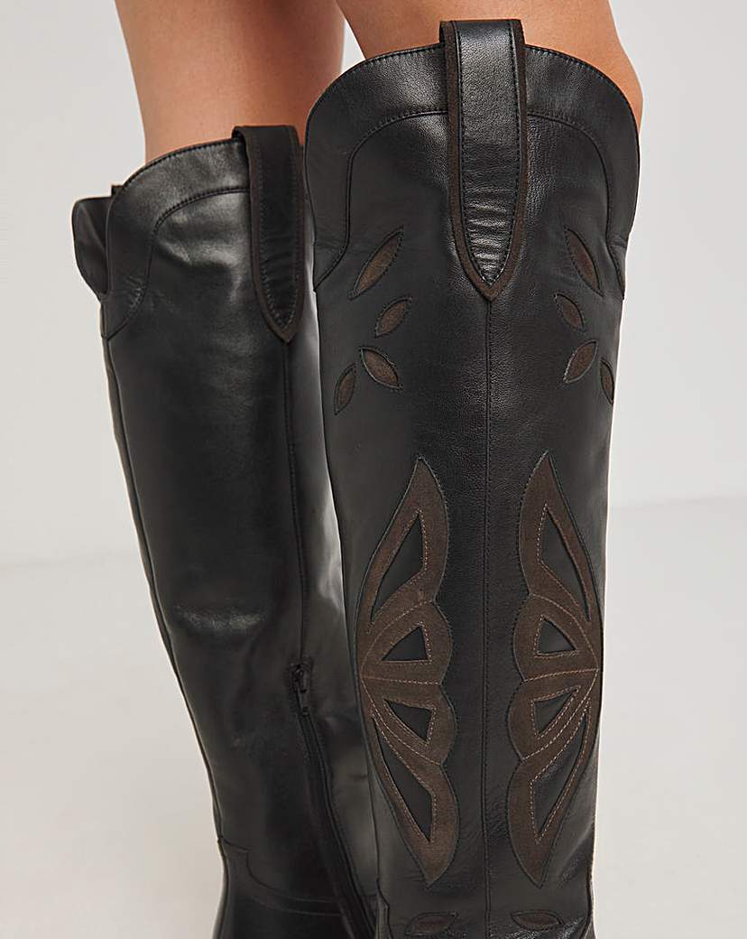 Mixed Over the Knee Western Boot Wide
