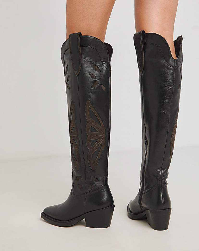Mixed Over the Knee Western Boot Wide