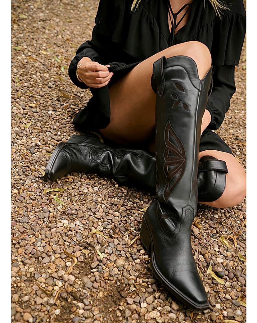 Mixed Over the Knee Western Boot Wide