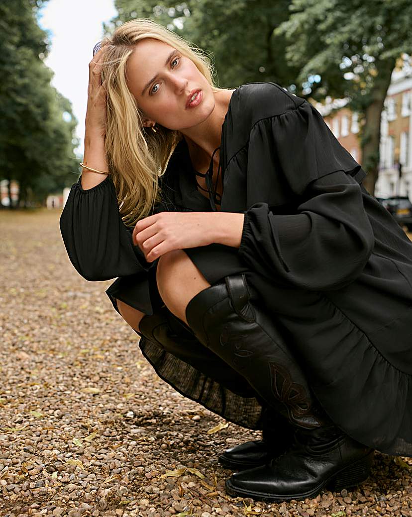 Mixed Over the Knee Western Boot Wide