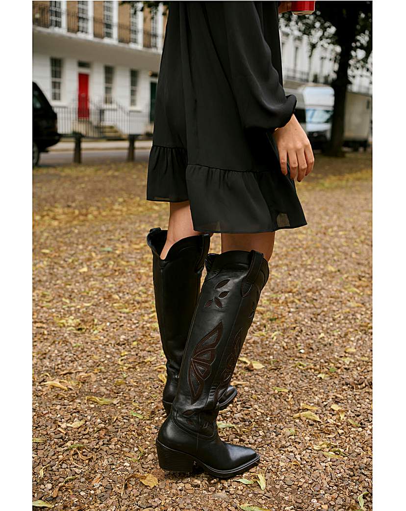 Mixed Over the Knee Western Boot Wide
