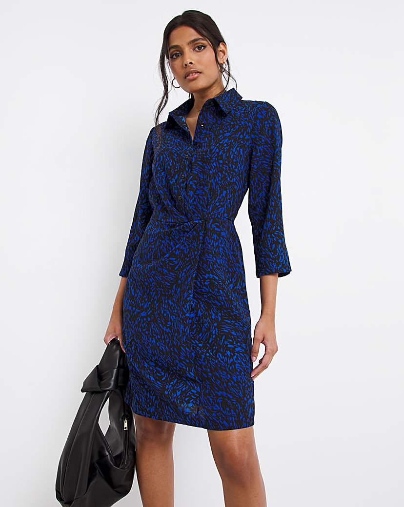 Gathered Waist Crepe Shirt Dress